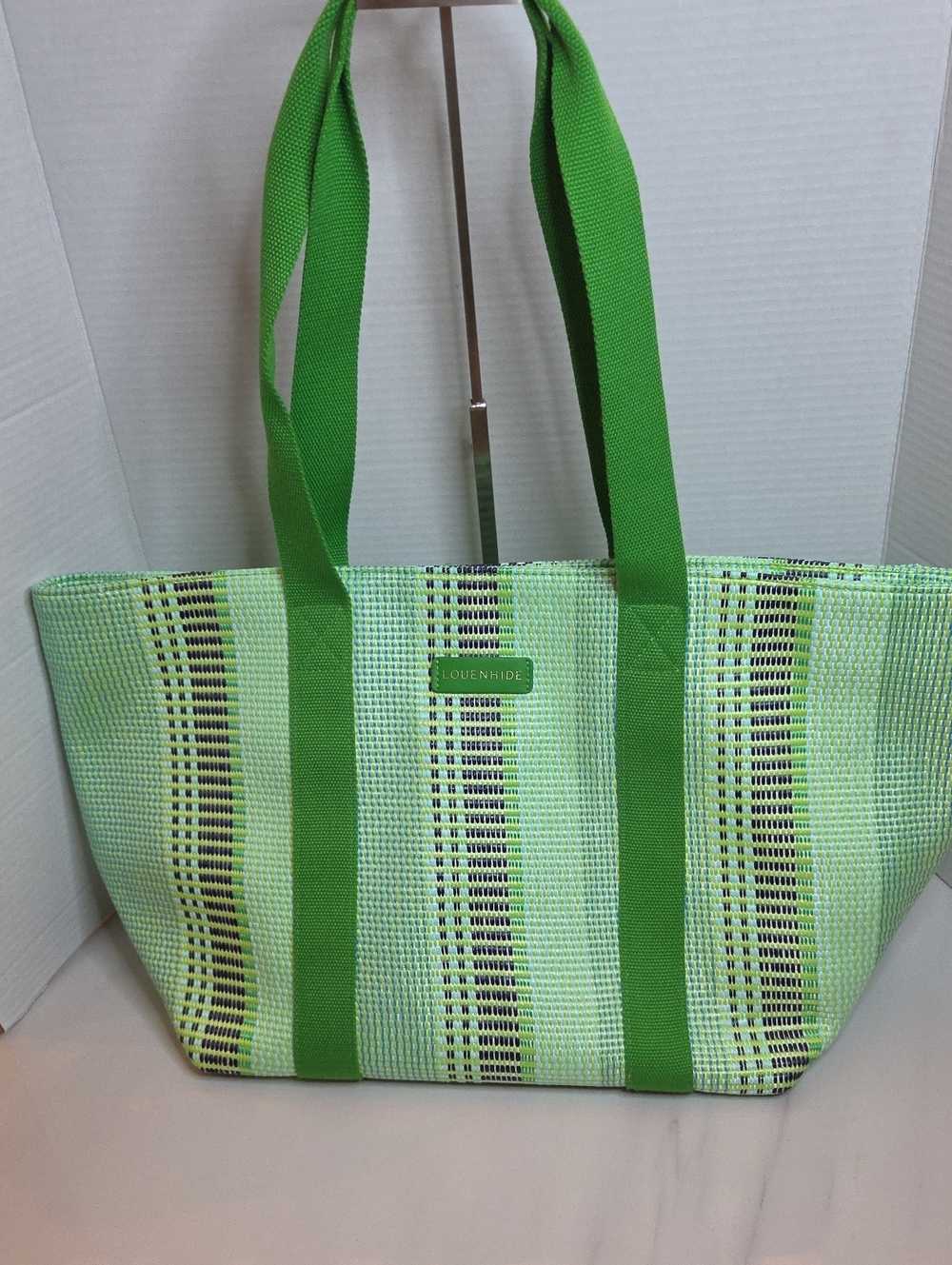Louenhide Lime Green Woven Stripe Tote